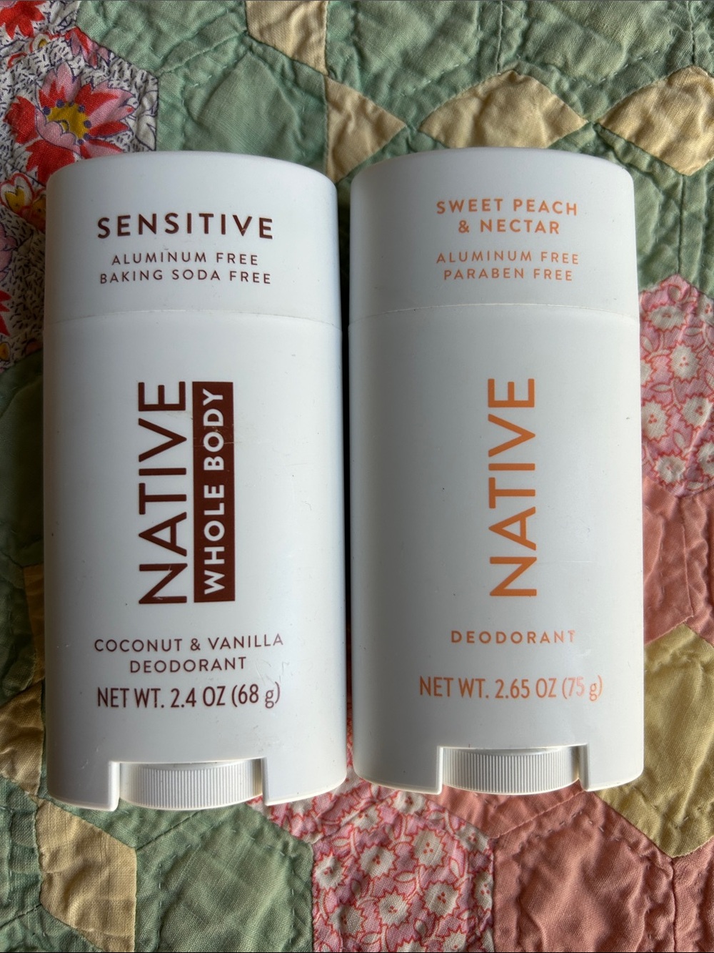 Native Deodorant 2 pack sensitive and sweet peach and nectar